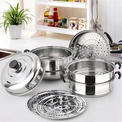 28cm Stainless Steel Two Three Layer Thick Steamer Pot Soup Steam Pot Universal Cooking Pots for Induction Cooker Gas Stove