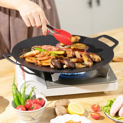 29/33cm Round Cast Iron Uncoated Frying Pan Outdoor Pancake Griddle Nonstick Barbecue Gril Cooking Pot Kitchen Cookware Utensils