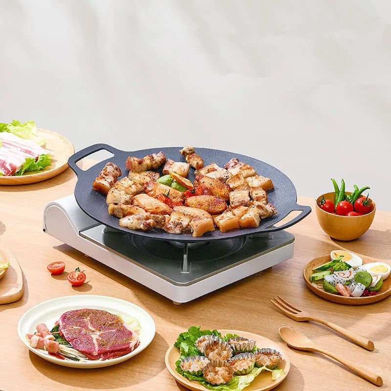 29/33cm Round Cast Iron Uncoated Frying Pan Outdoor Pancake Griddle Nonstick Barbecue Gril Cooking Pot Kitchen Cookware Utensils