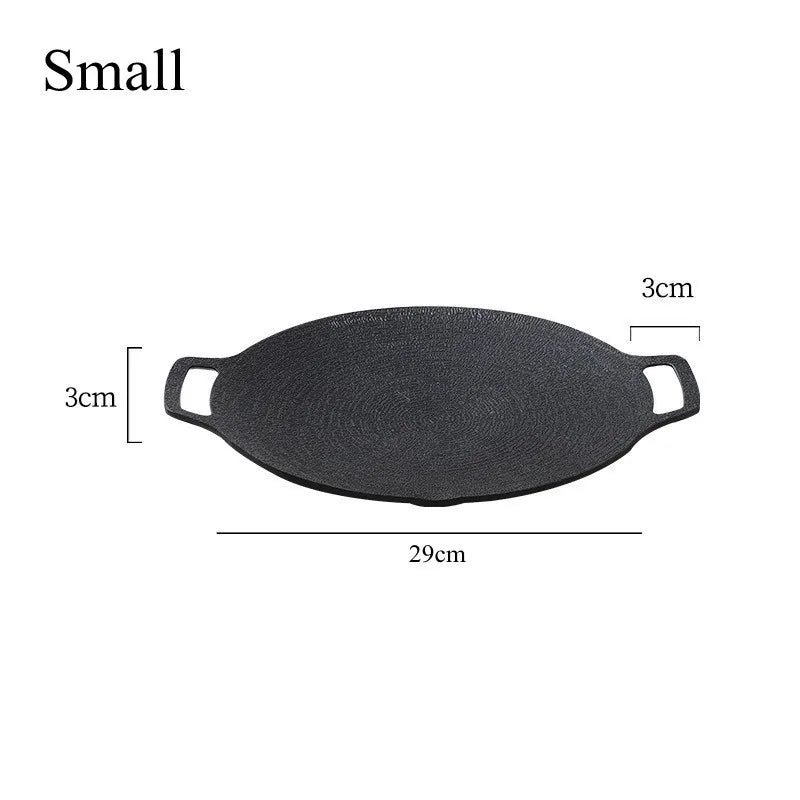 29/33cm Round Cast Iron Uncoated Frying Pan Outdoor Pancake Griddle Nonstick Barbecue Gril Cooking Pot Kitchen Cookware Utensils