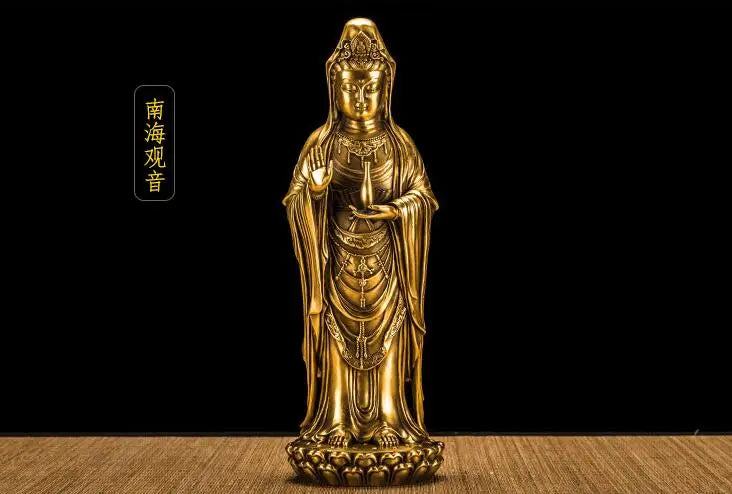 29 CM # bless family Safety Health luck Talisman # office home shop efficacious Protection brass Nanhai Guanyin Bodhisattva