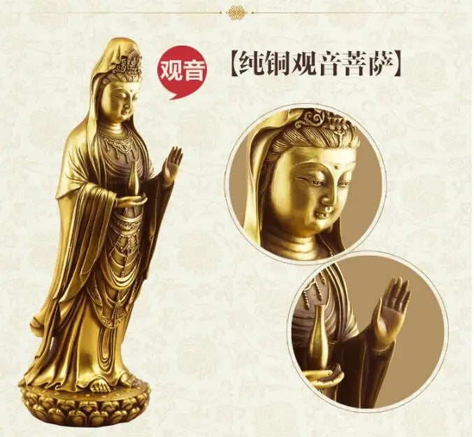 29 CM # bless family Safety Health luck Talisman # office home shop efficacious Protection brass Nanhai Guanyin Bodhisattva