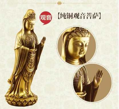29 CM # bless family Safety Health luck Talisman # office home shop efficacious Protection brass Nanhai Guanyin Bodhisattva