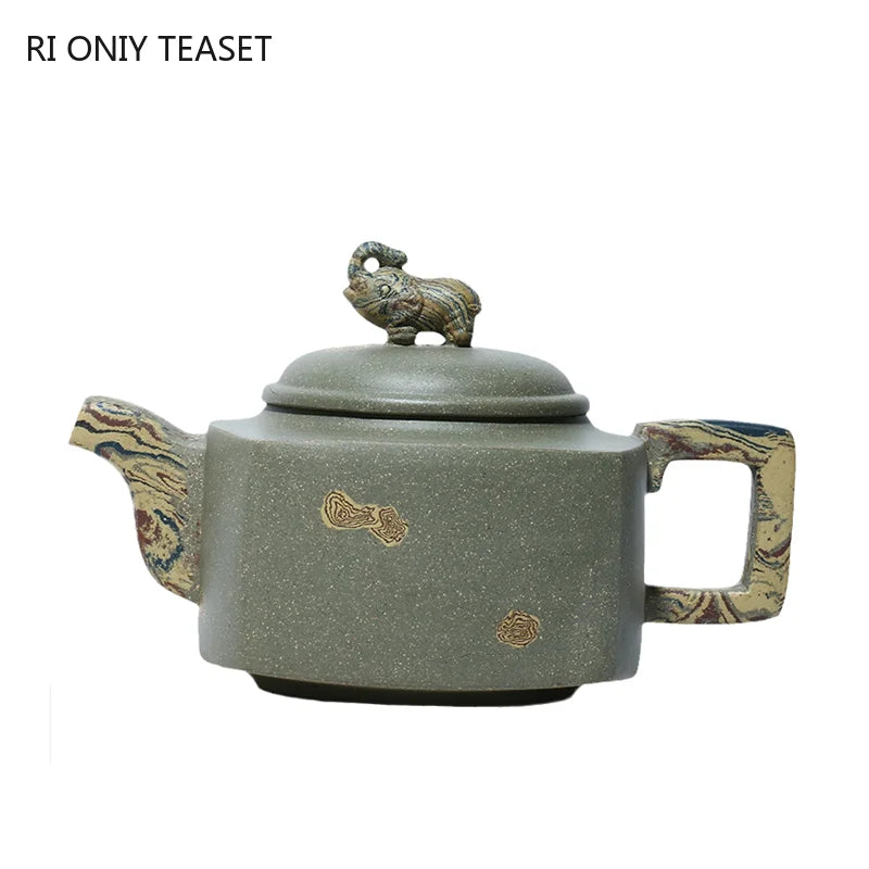 290ml Authentic Chinese Yixing Purple Clay Teapots Raw Ore Bean Green Clay Square Tea Pot Kettle Handmade Zisha Tea Set Supplies