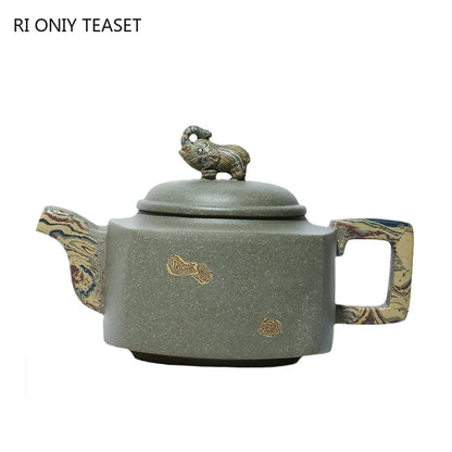 290ml Authentic Chinese Yixing Purple Clay Teapots Raw Ore Bean Green Clay Square Tea Pot Kettle Handmade Zisha Tea Set Supplies