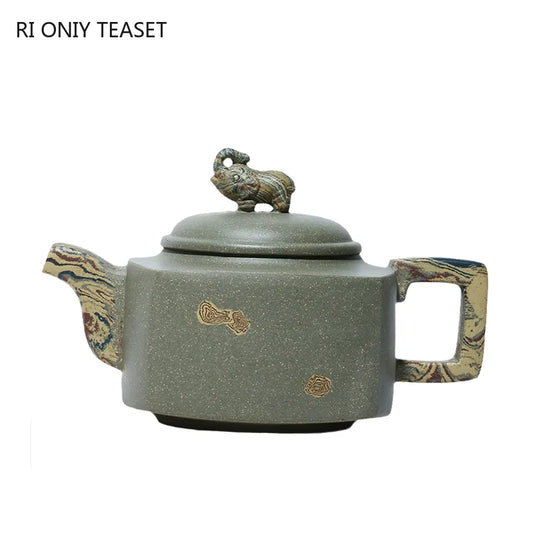 290ml Authentic Chinese Yixing Purple Clay Teapots Raw Ore Bean Green Clay Square Tea Pot Kettle Handmade Zisha Tea Set Supplies