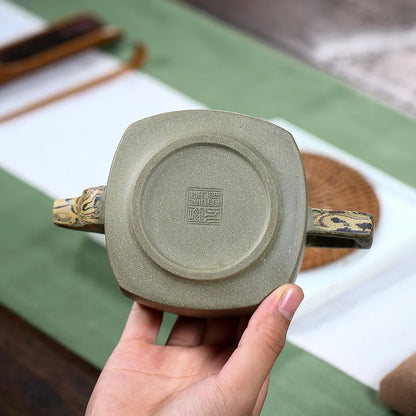 290ml Authentic Chinese Yixing Purple Clay Teapots Raw Ore Bean Green Clay Square Tea Pot Kettle Handmade Zisha Tea Set Supplies