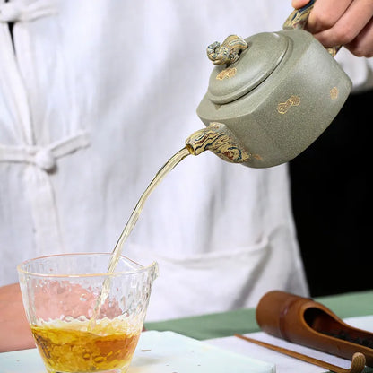 290ml Authentic Chinese Yixing Purple Clay Teapots Raw Ore Bean Green Clay Square Tea Pot Kettle Handmade Zisha Tea Set Supplies