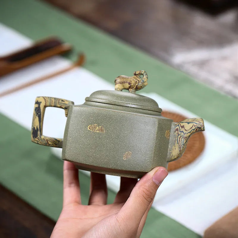 290ml Authentic Chinese Yixing Purple Clay Teapots Raw Ore Bean Green Clay Square Tea Pot Kettle Handmade Zisha Tea Set Supplies