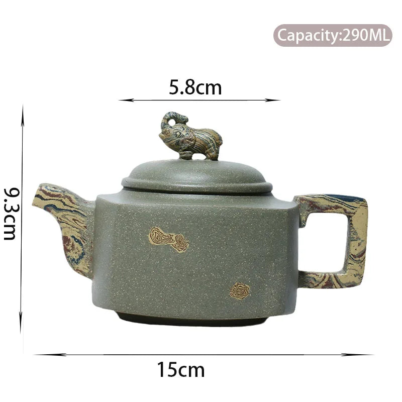 290ml Authentic Chinese Yixing Purple Clay Teapots Raw Ore Bean Green Clay Square Tea Pot Kettle Handmade Zisha Tea Set Supplies