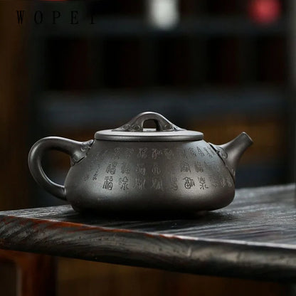 290ml Chinese Yixing Purple Clay Teapot Master Hand-carved Stone Scoop Tea Pot Handmade Kettle Authentic Zisha Tea Set Gifts