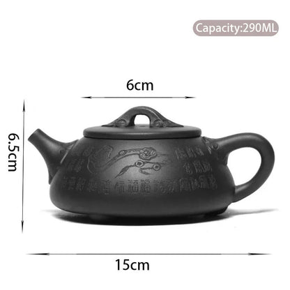 290ml Chinese Yixing Purple Clay Teapot Master Hand-carved Stone Scoop Tea Pot Handmade Kettle Authentic Zisha Tea Set Gifts