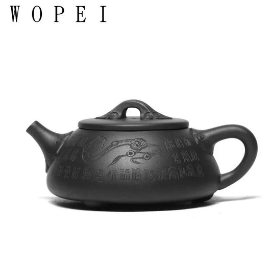 290ml Chinese Yixing Purple Clay Teapot Master Hand-carved Stone Scoop Tea Pot Handmade Kettle Authentic Zisha Tea Set Gifts