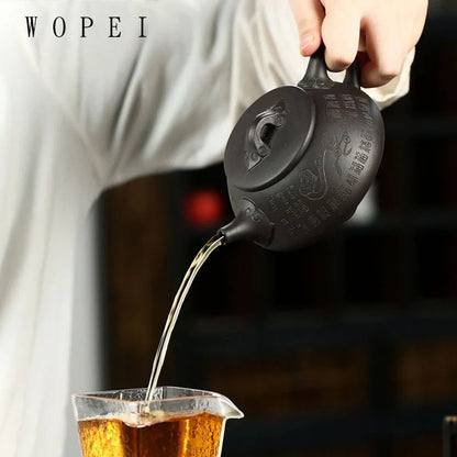 290ml Chinese Yixing Purple Clay Teapot Master Hand-carved Stone Scoop Tea Pot Handmade Kettle Authentic Zisha Tea Set Gifts