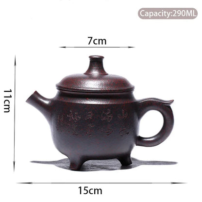 290ml Traditional Yixing Purple Clay Teapots Handmade Raw Ore Kiln Change Tea Pot Tripod Shape Kettle Zisha Tea Set Teaware