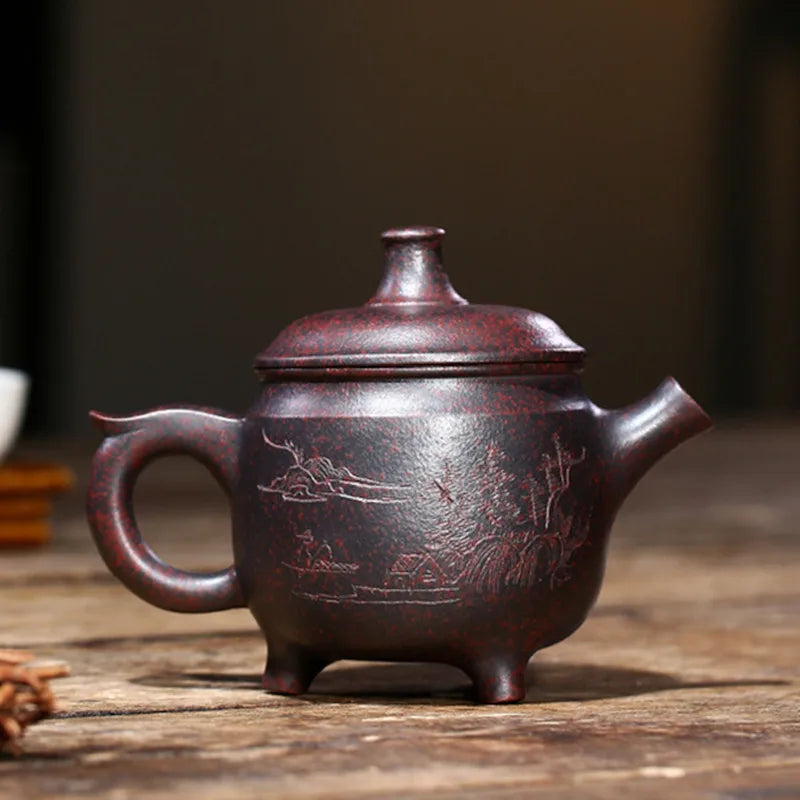290ml Traditional Yixing Purple Clay Teapots Handmade Raw Ore Kiln Change Tea Pot Tripod Shape Kettle Zisha Tea Set Teaware