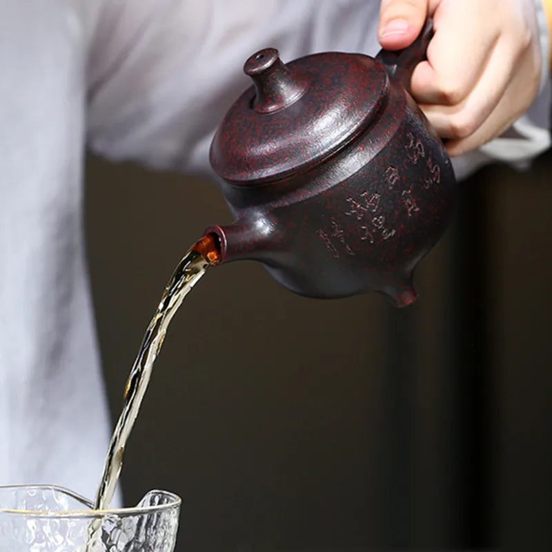 290ml Traditional Yixing Purple Clay Teapots Handmade Raw Ore Kiln Change Tea Pot Tripod Shape Kettle Zisha Tea Set Teaware