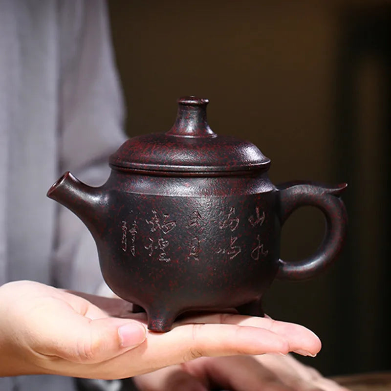 290ml Traditional Yixing Purple Clay Teapots Handmade Raw Ore Kiln Change Tea Pot Tripod Shape Kettle Zisha Tea Set Teaware