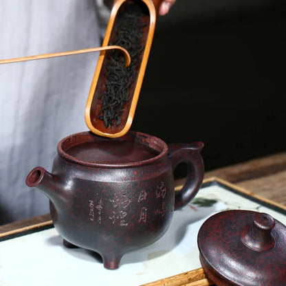 290ml Traditional Yixing Purple Clay Teapots Handmade Raw Ore Kiln Change Tea Pot Tripod Shape Kettle Zisha Tea Set Teaware