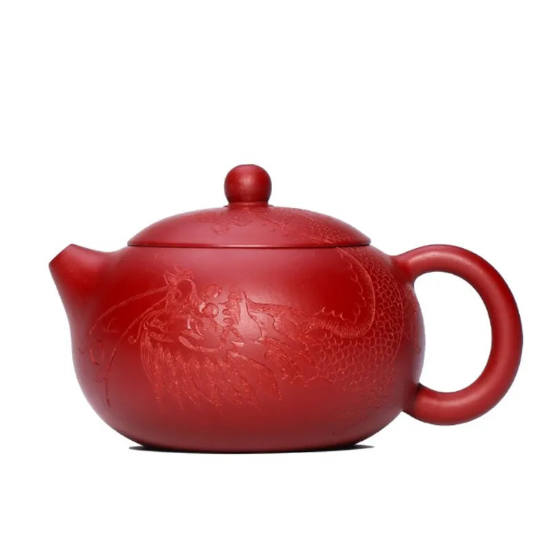 290ml Yixing Handmade Purple Clay Teapots Carved Dragon Pattern Tea Pot Raw Ore Dahongpao Beauty Kettle Chinese Zisha Tea Set