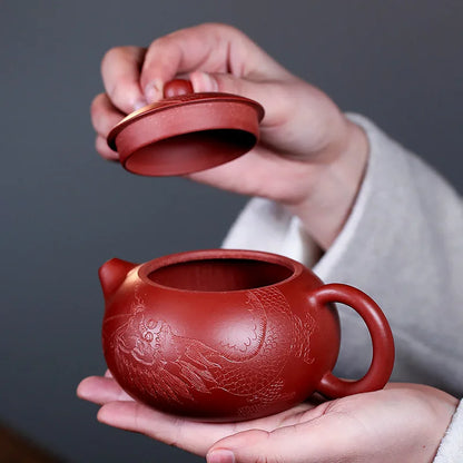 290ml Yixing Handmade Purple Clay Teapots Carved Dragon Pattern Tea Pot Raw Ore Dahongpao Beauty Kettle Chinese Zisha Tea Set