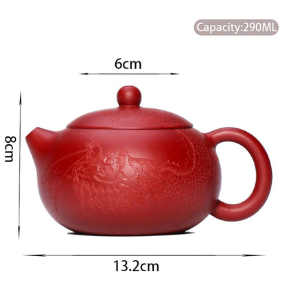 290ml Yixing Handmade Purple Clay Teapots Carved Dragon Pattern Tea Pot Raw Ore Dahongpao Beauty Kettle Chinese Zisha Tea Set