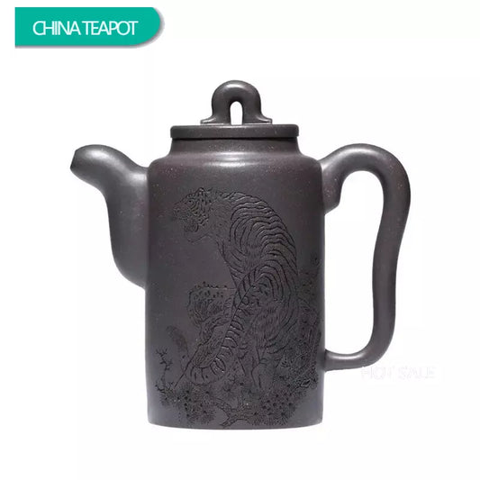 380ml Chinese Yixing Large Capacity Purple Clay Teapots Famous Handmade Tiger Pattern Tea Pot Kettle High-end Zisha Tea Set
