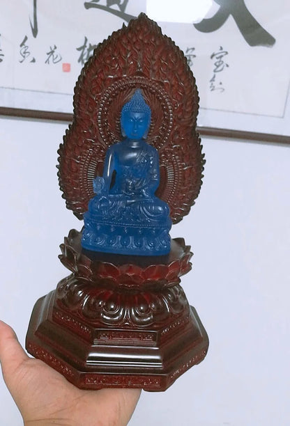 29CM Large HOME office GOOD Buddha Bless Greco-Buddhist Guru Buddha + Lotus base statue efficacious talisman Decorate Buddha