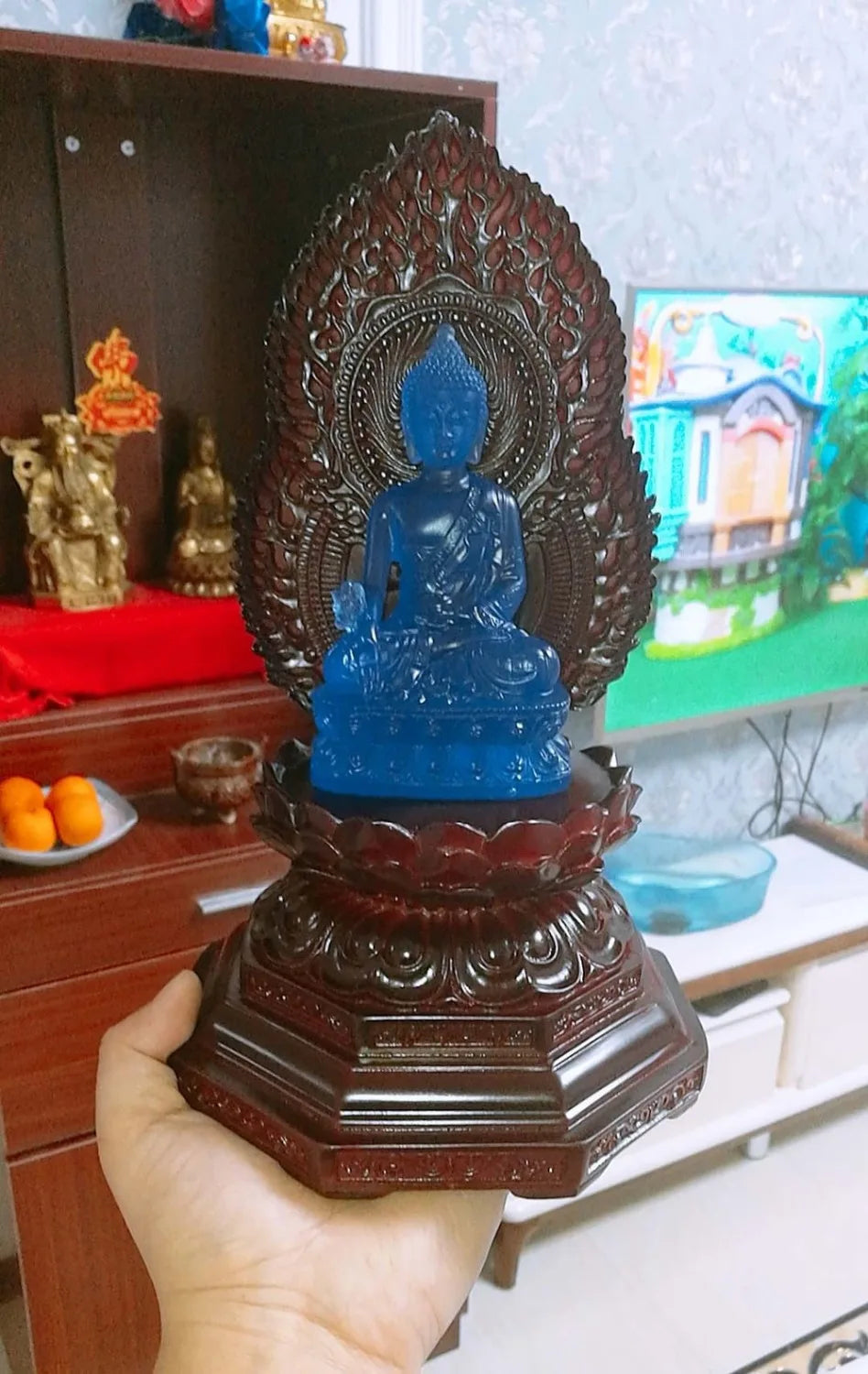 29CM Large HOME office GOOD Buddha Bless Greco-Buddhist Guru Buddha + Lotus base statue efficacious talisman Decorate Buddha