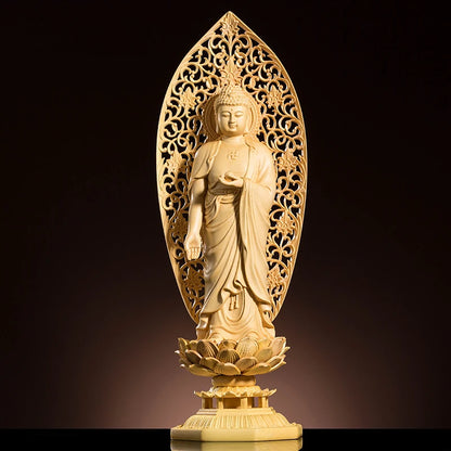 29CM Three Buddhas Statue Wood Carving Solid Home Decoration Carving Craft Feng Shui Buddha Decoration