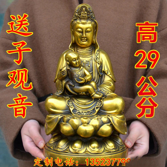 29CM # home family TOP efficacious Talisman Protection-BuAddhism Buddha Songzi Guanyin KAI GUANG FENG SHUI COPPER statue