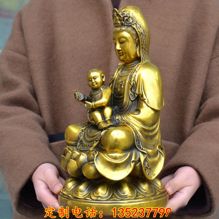 29CM # home family TOP efficacious Talisman Protection-BuAddhism Buddha Songzi Guanyin KAI GUANG FENG SHUI COPPER statue