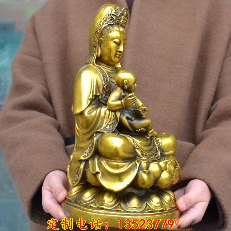 29CM # home family TOP efficacious Talisman Protection-BuAddhism Buddha Songzi Guanyin KAI GUANG FENG SHUI COPPER statue