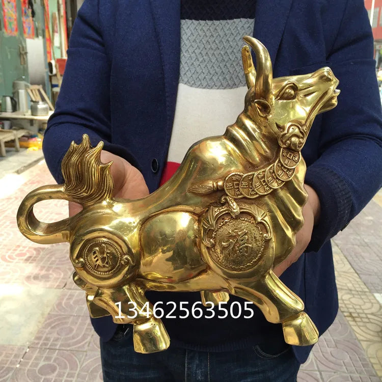 29CM large home OFFICE lobby efficacious Protection Mascot thriving business Taurus Gold Bull Wall Street cattle copper statue