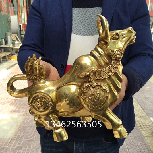 29CM large home OFFICE lobby efficacious Protection Mascot thriving business Taurus Gold Bull Wall Street cattle copper statue
