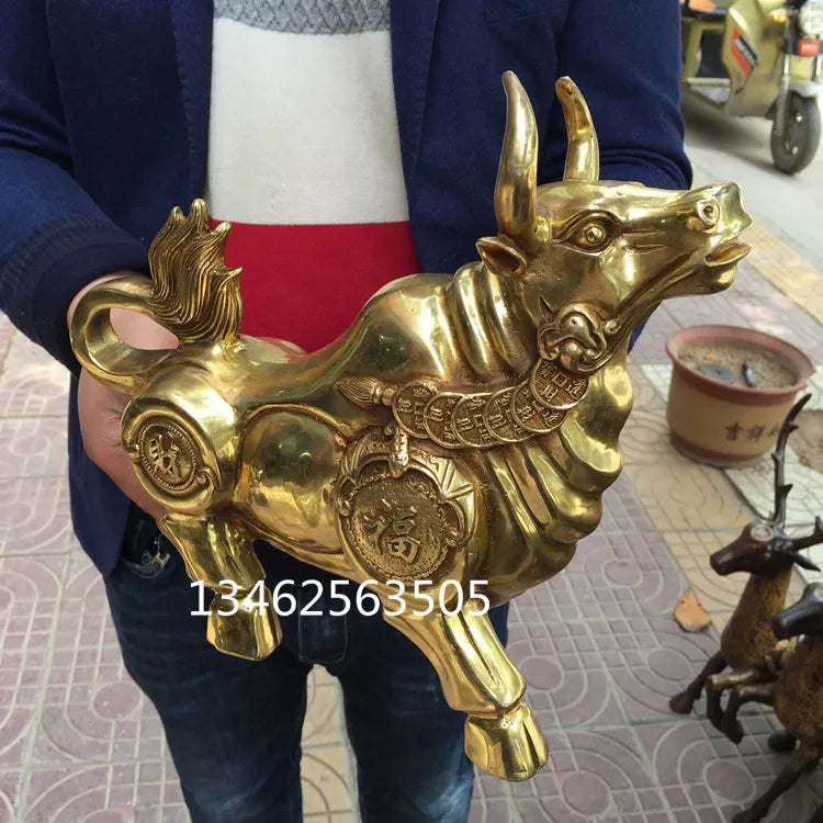 29CM large home OFFICE lobby efficacious Protection Mascot thriving business Taurus Gold Bull Wall Street cattle copper statue