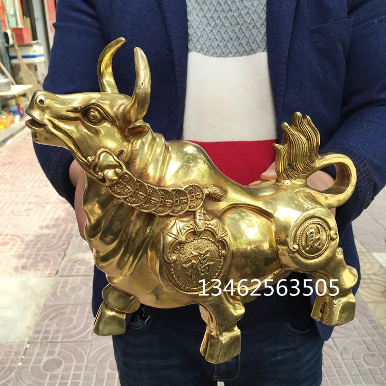 29CM large home OFFICE lobby efficacious Protection Mascot thriving business Taurus Gold Bull Wall Street cattle copper statue