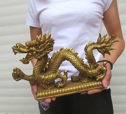29CM # office home shop company lobby thriving business Money Drawing GOOD LUCK Mascot# gold Loong dragon FENG SHUI Brass statue