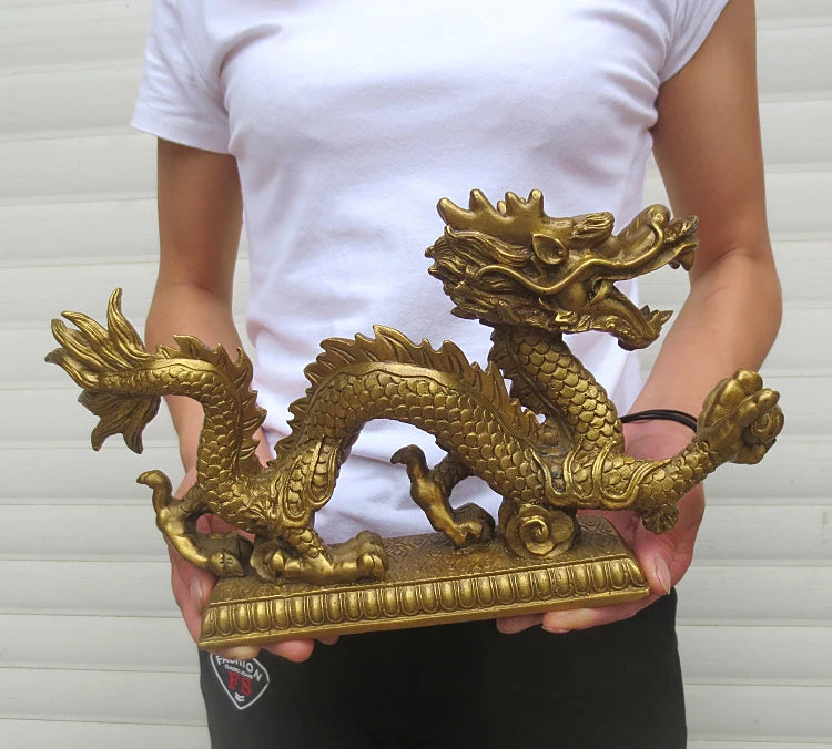 29CM # office home shop company lobby thriving business Money Drawing GOOD LUCK Mascot# gold Loong dragon FENG SHUI Brass statue