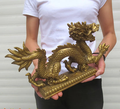 29CM # office home shop company lobby thriving business Money Drawing GOOD LUCK Mascot# gold Loong dragon FENG SHUI Brass statue