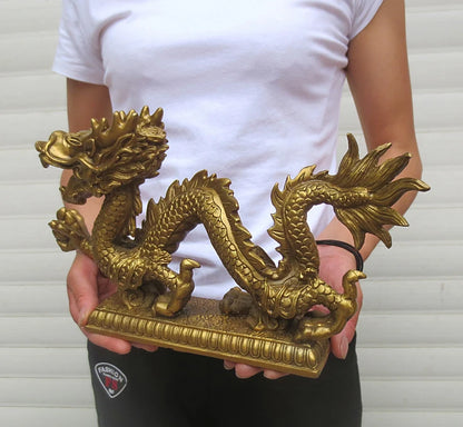 29CM # office home shop company lobby thriving business Money Drawing GOOD LUCK Mascot# gold Loong dragon FENG SHUI Brass statue