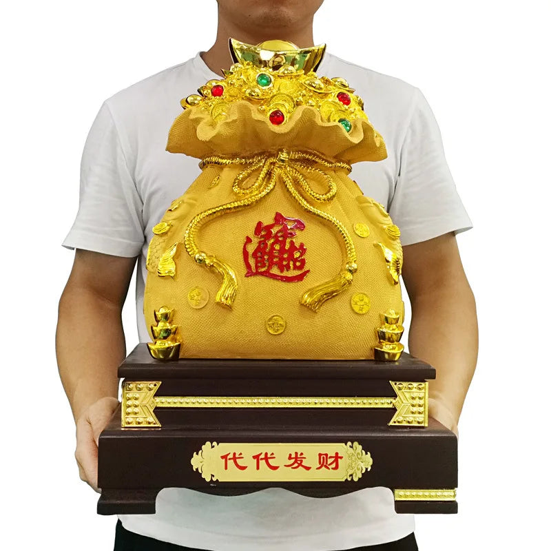 29CMResin Electroplating Gold Fortune Yuanbao Deposit Pot Money Bag Handicraft Ornaments Gifts  Decorations for Home