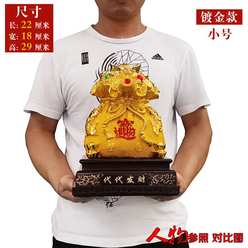 29CMResin Electroplating Gold Fortune Yuanbao Deposit Pot Money Bag Handicraft Ornaments Gifts  Decorations for Home