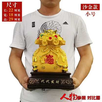 29CMResin Electroplating Gold Fortune Yuanbao Deposit Pot Money Bag Handicraft Ornaments Gifts  Decorations for Home