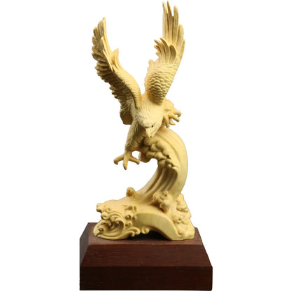 29cm Boxwood Eagle Animal Sculpture Living Room Decoration Feng Shui Wood Hawk Statue Home Decor