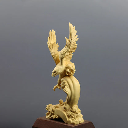 29cm Boxwood Eagle Animal Sculpture Living Room Decoration Feng Shui Wood Hawk Statue Home Decor