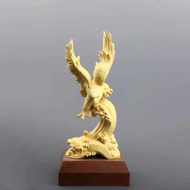 29cm Boxwood Eagle Animal Sculpture Living Room Decoration Feng Shui Wood Hawk Statue Home Decor