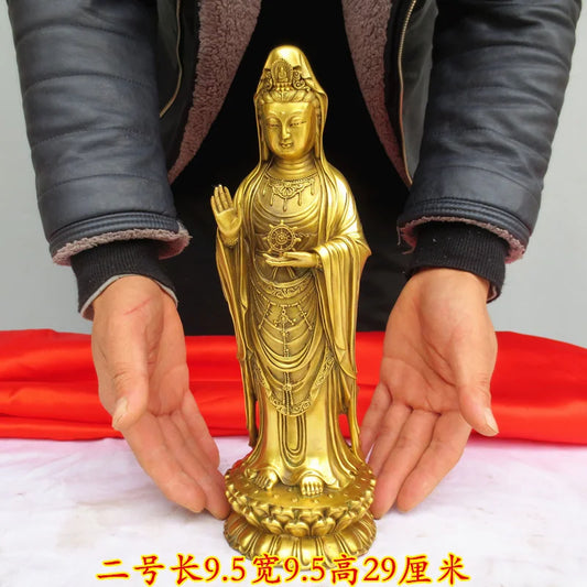 29cm HOME Family Altar Worship Safe healthy Lucky Efficacious protection Goddess Guanyin buddha image COPPER statue 50% OFF