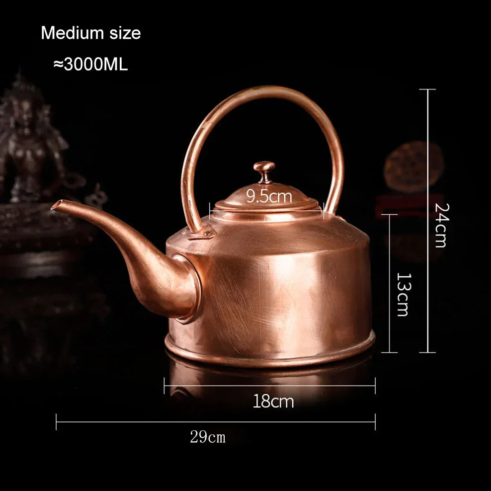 2L/3L Handmade Red Copper Teapot Tibetan Long Mouth Copper Kettle Boiling Water Kettle Kitchen Cold Kettle Pure Copper Tea Set