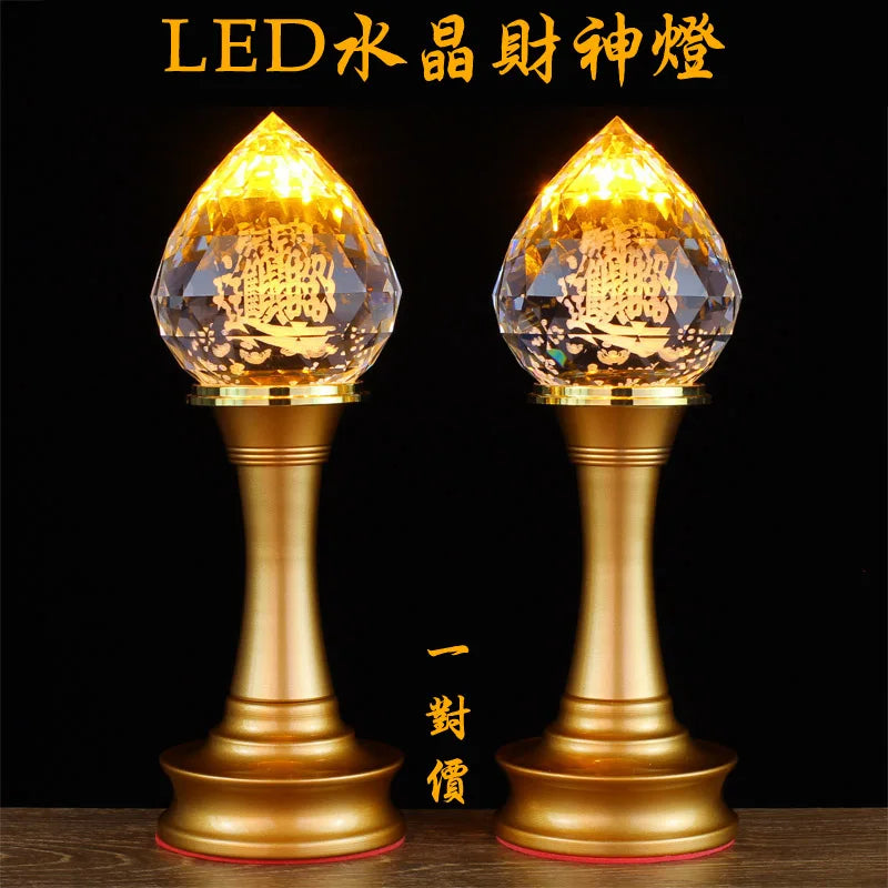2P # Wholesale Buddhism supply HOME SHOP ZHAO CAI altar worship God of wealth Light crystal GUAN GONG TU DI GONG Lamp